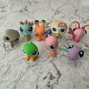 Littlest Pet Shop Lot Of 8 Figurines Birds, Seal, Snail, Butterfly, Seahorse